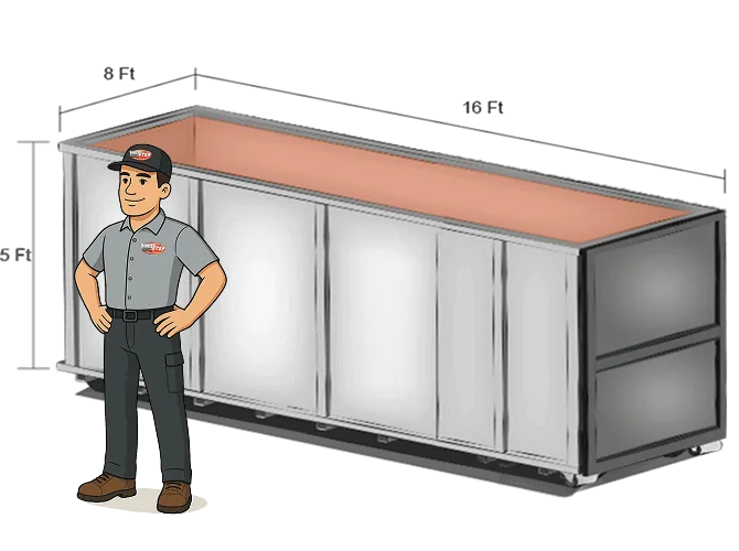 20 Cubic Yard Bin (16ft) dimensions