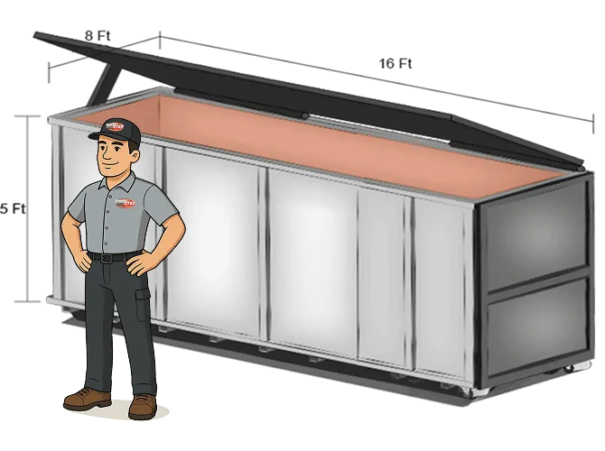 20 Cubic Yard Bin (16ft-Lid) dimensions